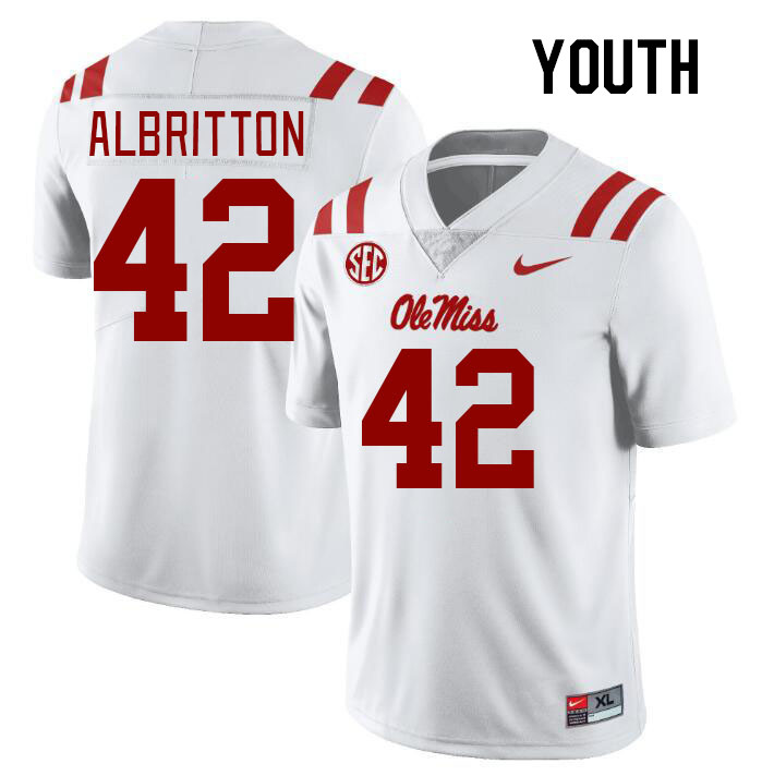 Youth #42 Jason Albritton Ole Miss Rebels College Football Jerseyes Stitched Sale-White